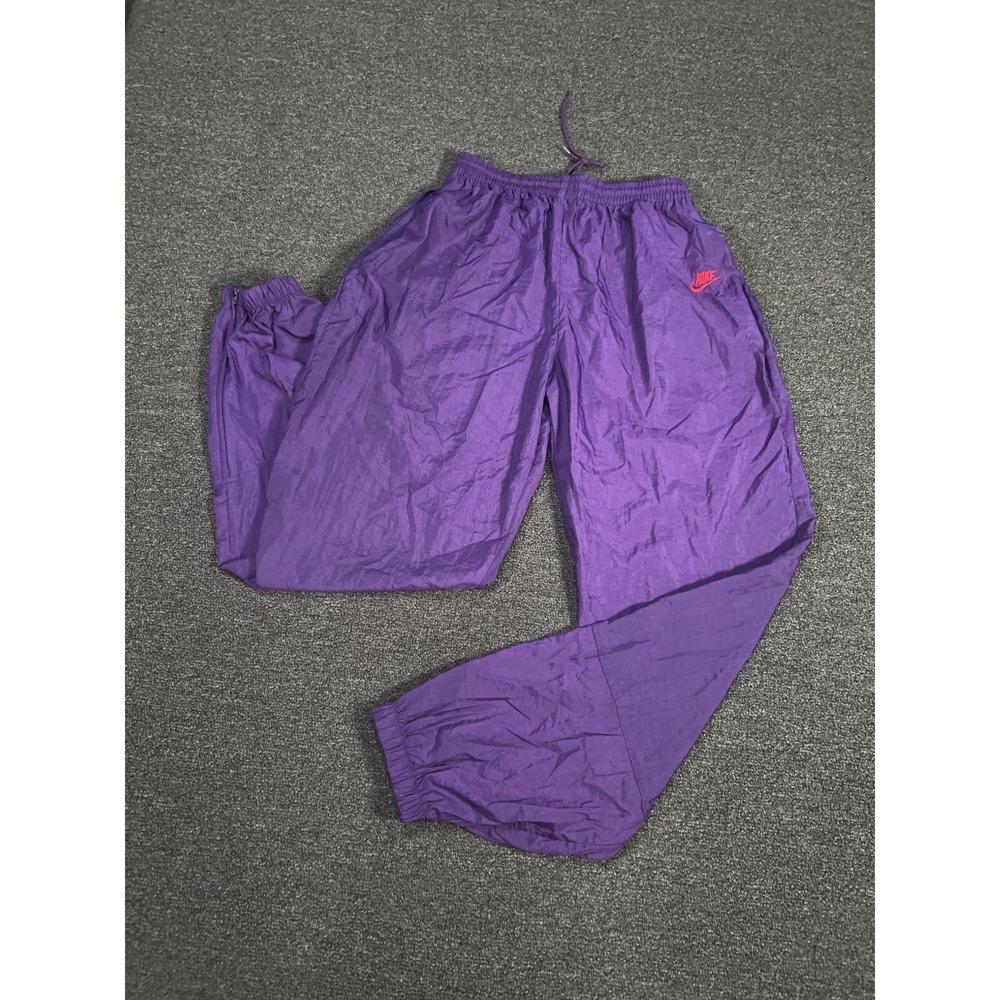 Vintage Nike Windbreaker Pants Women's XL Purple Baggy Drawstrings 90s Elastic